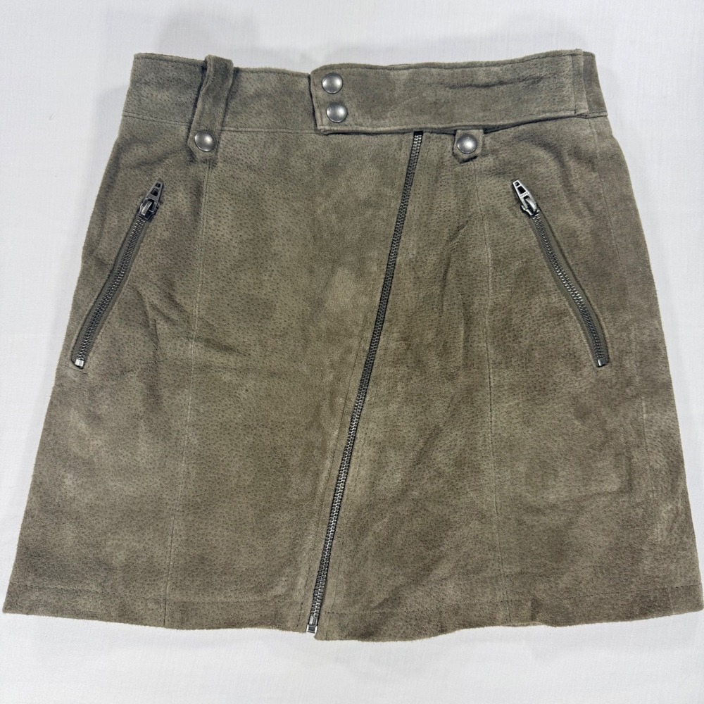 Blank NYC Womens Olive Green Suede Leather‎ Moto Mini Skirt Size 26 73K-0724NO